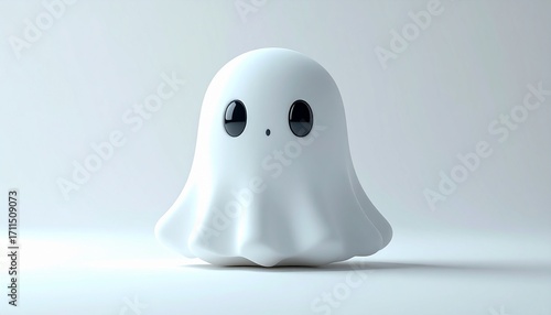 A cute, cartoon-like ghost character with a simple, minimalist design, isolated.