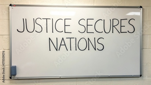 Wallpaper Mural Justice Secures Nations Motivational Quote on Whiteboard in Classroom or Office Setting with Minimal Design Torontodigital.ca