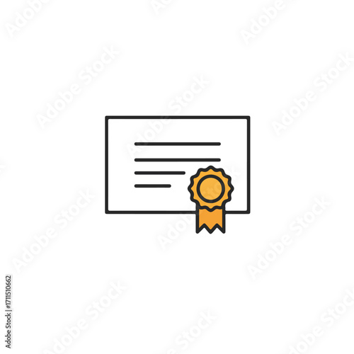 Illustration of certificate with sealed rosette, set against a blank, white background