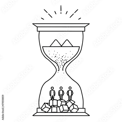 Stylized hourglass with figures and cubes time sand vector