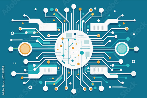 Digital circuit design featuring interconnected components on a vibrant blue background