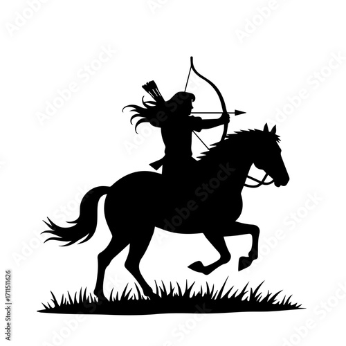 Minimalist silhouette of a person doing horse archery, black vector