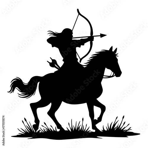 Minimalist silhouette of a person doing horse archery, black vector