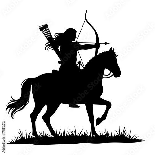 Minimalist silhouette of a person doing horse archery, black vector