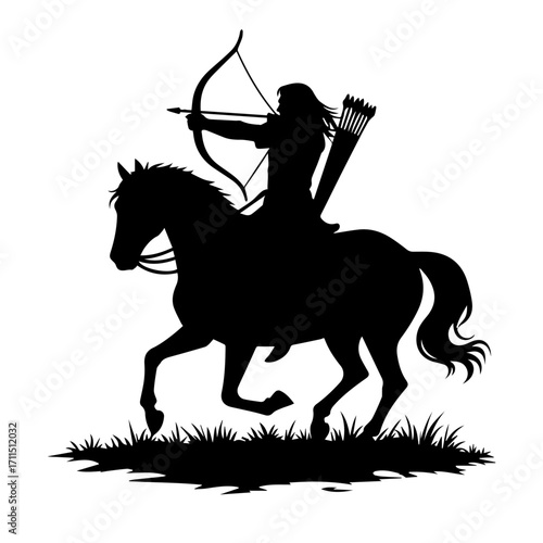 Minimalist silhouette of a person doing horse archery, black vector