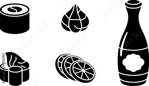Stylized Japanese food and drink icons for culinary design