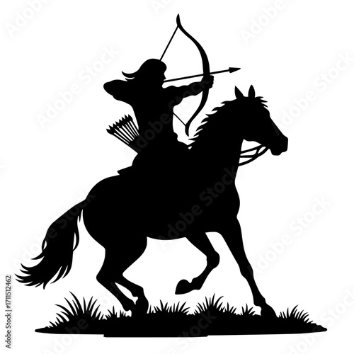 Minimalist silhouette of a person doing horse archery, black vector