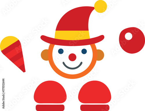 Vector illustration of clown accessories red nose hat balloon shoes festive fun