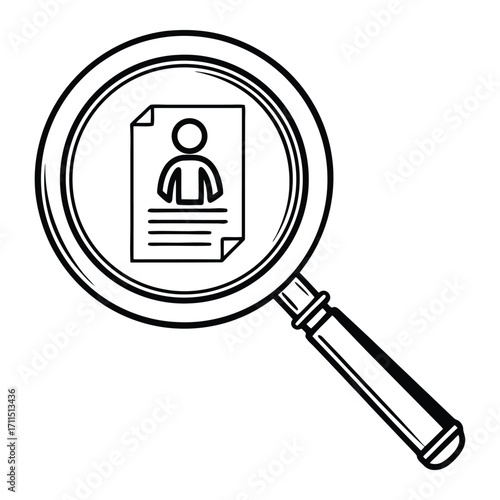 Magnifying glass inspecting document with person icon for recruitment or search concepts stakeholder icon