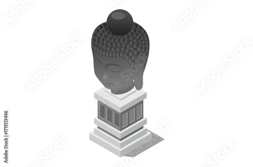 Buddha head isometric illustration, 3d Isometric View Concept White background, Suitable for Diagrams, Infographics and Other Graphic assets