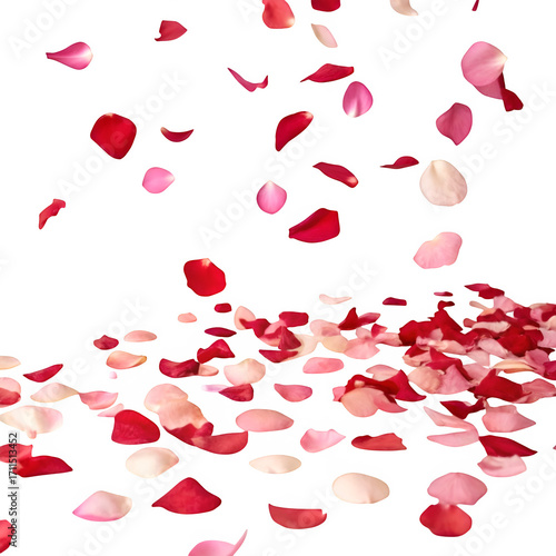 Rose petals fall on the floor isolated on transparent background