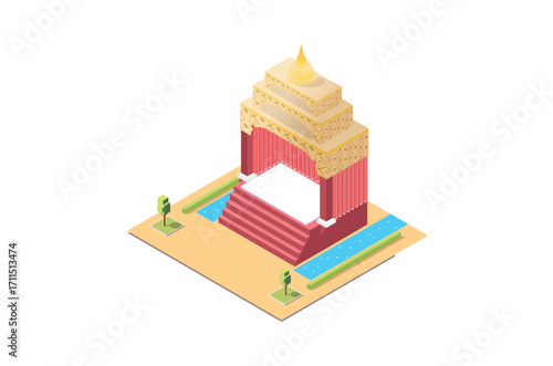 Isometric Illustration of a Music Event stage, 3d Concept Isometric View of Concert Party Background and Stage Landscape.