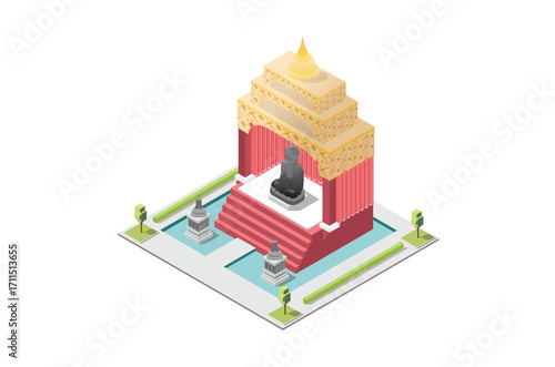 Isometric illustration of buddhist worship temple, Concept 3d Isometric View White background, Suitable for Diagrams, Infographics, And Other Graphic asset