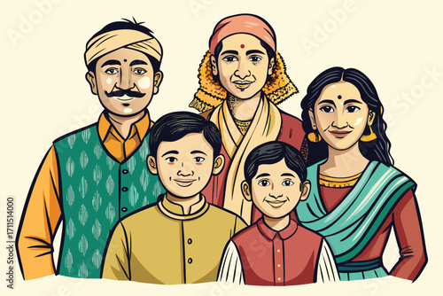 Family portrait in traditional attire celebrating togetherness during a cultural festival