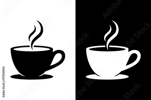 Black Coffee Cup Silhouette Icon. Minimal Vector for Drinks and Cafes