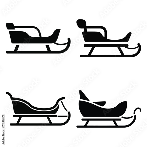 winter sledge vector icon set, black color and white background