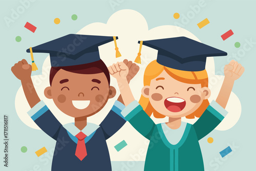 Celebrating graduation with joy and excitement among young students wearing caps and gowns