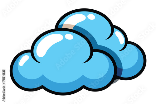 Bright blue cartoon clouds floating in a clear sky enhance the cheerful atmosphere on a sunny day