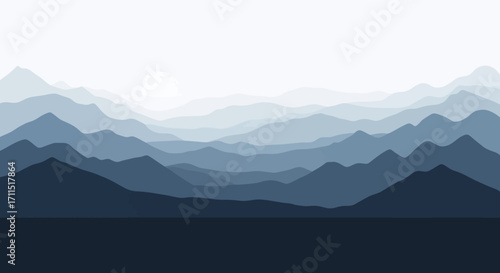 Serene Blue Mountain Range Illustration for Wall Art, Website Backgrounds, and Nature-Inspired Design Projects with a Calming and Minimalist Aesthetic