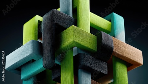 Interlocking colored wooden puzzle