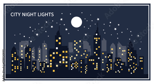 Night City Lightscape A Serene Urban Nightscape Illustration