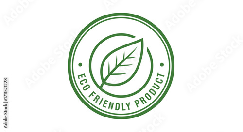 Eco friendly product green stamp with leaf design. Vector emblem for organic, natural, and sustainable goods