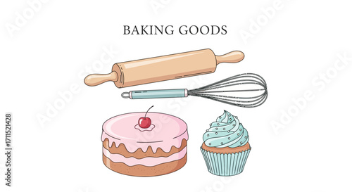 Deliciously Decorated Cake and Cupcake Surrounded by Baking Utensils A Sweet Celebration of Homemade Treats