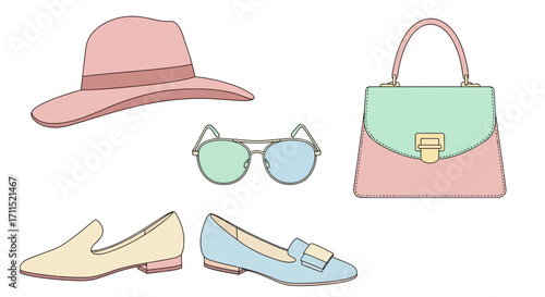 Stylish Accessories Explore a Collection of Fashionable Hats, Sunglasses, Handbags, and Shoes