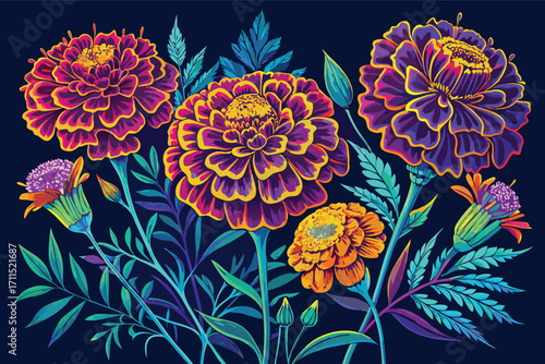 Colorful flowers in vibrant style showcasing nature's beauty in a creative arrangement