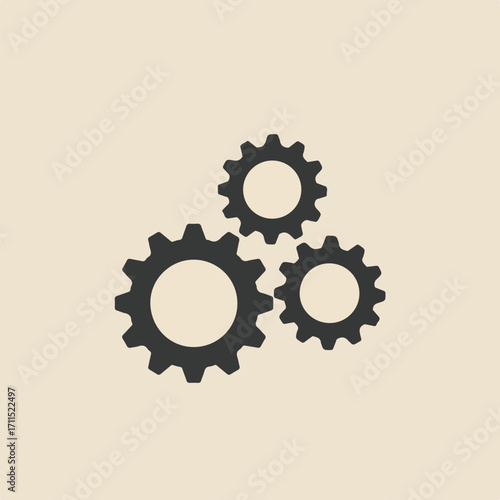 Three interlocked black gears, on a beige background, form a cohesive, mechanical unity