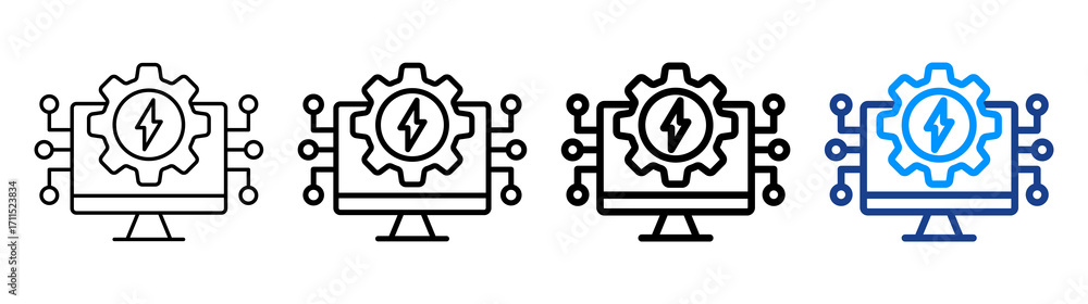 Tech Power Icon Different Style Outline Collection Set