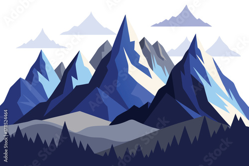 Majestic mountain range with sharp peaks and smooth slopes under a clear sky
