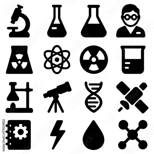 Science and Research Icons: A striking compilation of vector-based icons embodying the essence of scientific study, innovation, and research.