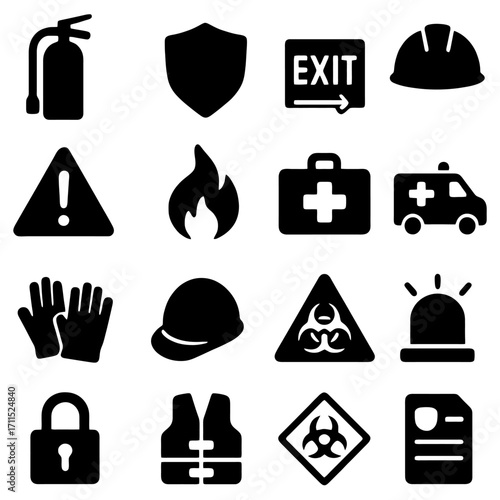 Safety Icons: A collection of meticulously crafted safety icons, symbolizing protection, precaution, and readiness in various scenarios.
