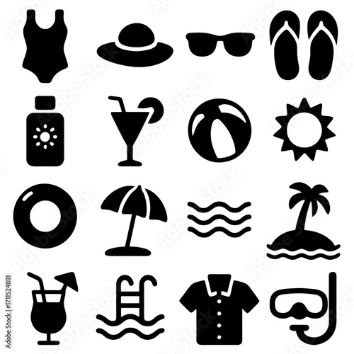 Summer Essentials Collection: A meticulously crafted arrangement of summer icons. Evoking the joyous spirit of sun-drenched days and the carefree delight of vacation time.