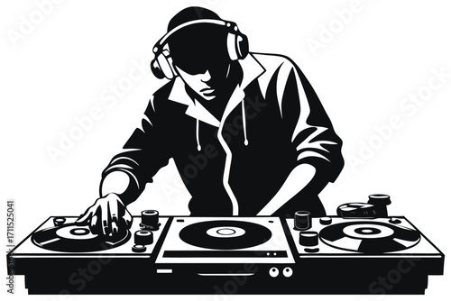 DJ plays music at a lively party, creating a vibrant atmosphere in the evening