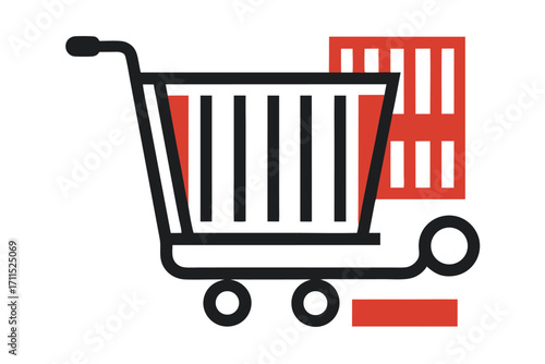 Creative shopping cart design featuring a modern outline with bold colors reflecting retail and consumerism