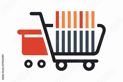 Shopping cart graphic with bold colors and simplified design showcasing modern retail concept