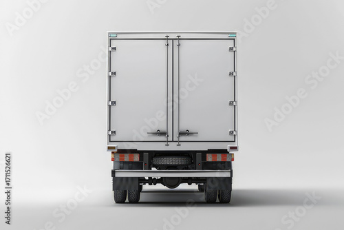 A rear view of a delivery truck with a plain design, suitable for transport purposes.