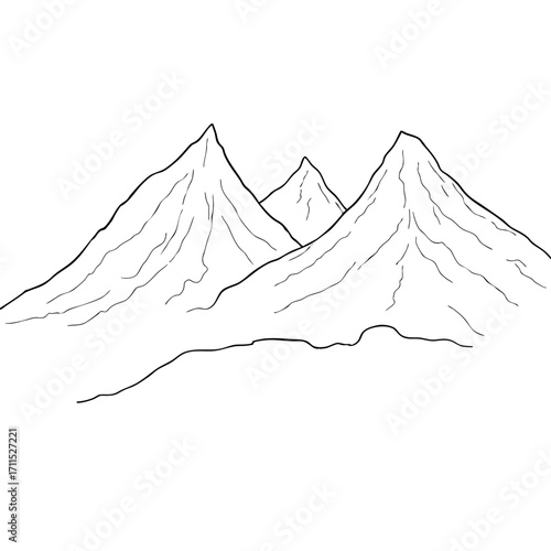 Simple outline drawing of mountain peaks and valleys, minimal hand-drawn sketch style artwork
