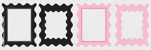 Scallop frame border icon. Collection of pink and black decorative frames with scalloped edges, ideal for scrapbooking, design projects,greeting card,  invitations, or creative templates.
