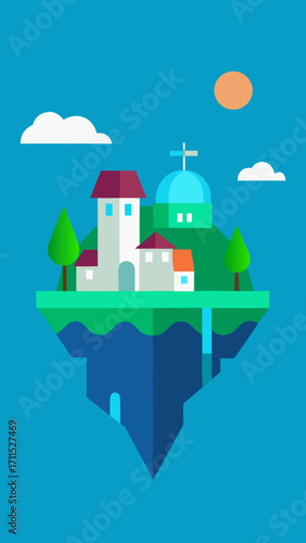 Flat Design Futuristic Eco Island Village Background