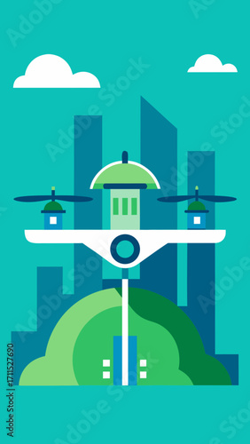 Flat Design Futuristic Eco Transportation Drone Hub