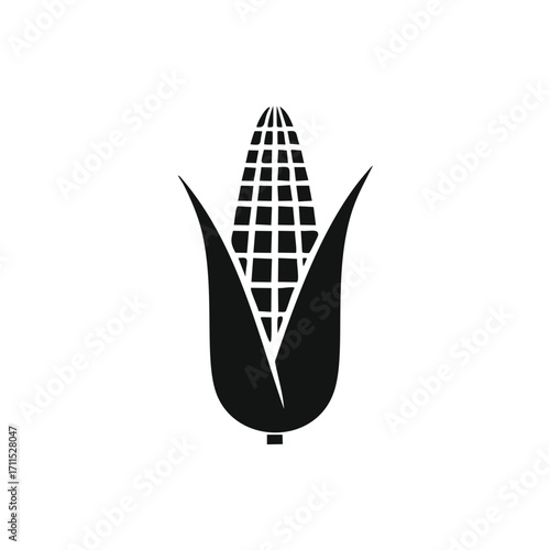 Black Corn Cob Icon on White Background maize grain