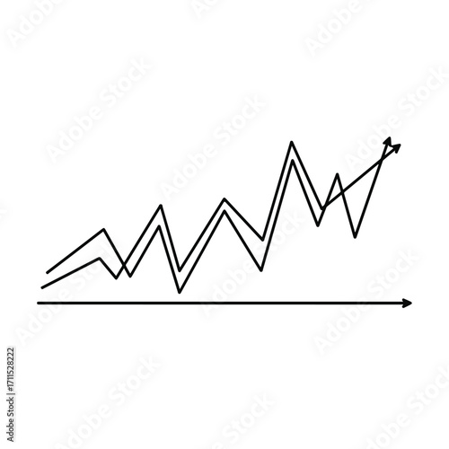 Two black graphs rise unpredictably on a horizontal x-axis, representing fluctuations