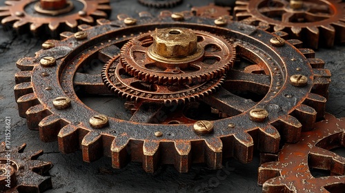 Rustic Steampunk Gears and Mechanical Components Close-Up