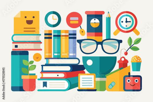 Colorful study materials and supplies arranged on a table depicting a productive learning environment