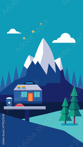 Flat Design Futuristic Remote Work Mountain Cabin Background