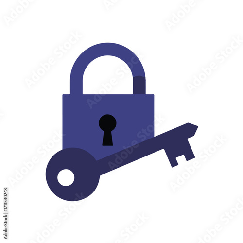 A flat illustration of a blue padlock with a key, symbolizing security, isolated on white