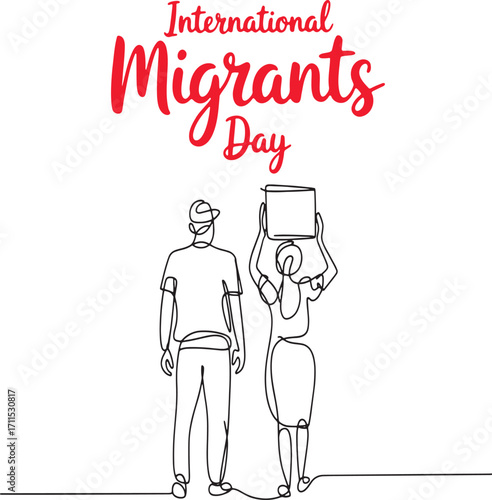 Artistic Rendition of International Migrants Day with Two Figures Carrying a Burden Together